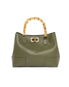 Borsa a Mano in Vera Pelle con Manico in Bamboo Flora