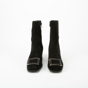 STIVALETTO NERO CAMOSCIO FIBBIA