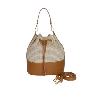 Borsa a Secchiello in rafia e pelle CLARA