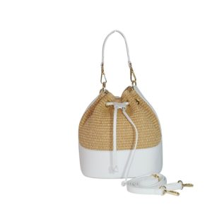 Borsa a Secchiello in rafia e pelle CLARA