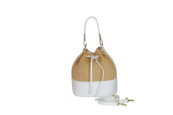 Borsa a Secchiello in rafia e pelle CLARA