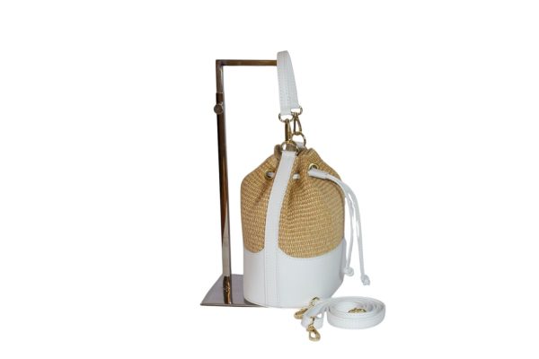Borsa a Secchiello in rafia e pelle CLARA