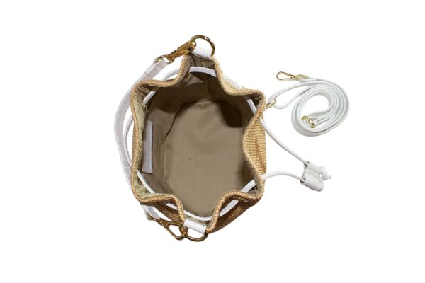 Borsa a Secchiello in rafia e pelle CLARA