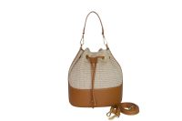 Borsa a Secchiello in rafia e pelle CLARA