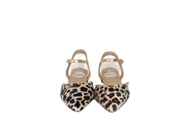 Slingback in cavallino animalier con cinturino gioiello