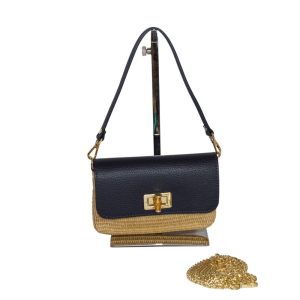 ADELE Mini bag in vera pelle e rafia