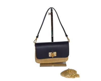 ADELE Mini bag in vera pelle e rafia