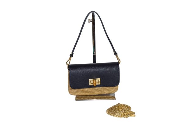 ADELE Mini bag in vera pelle e rafia
