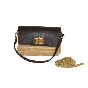 ADELE Mini bag in vera pelle e rafia