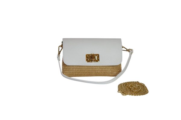 ADELE Mini bag in vera pelle e rafia