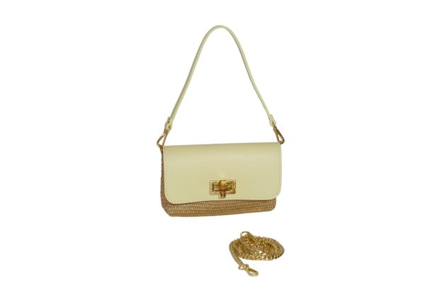 ADELE Mini bag in vera pelle e rafia