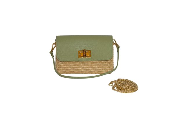 ADELE Mini bag in vera pelle e rafia